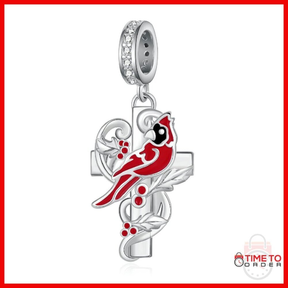 Sterling Silver Cardinal Charm 17x11mm for Bracelets Gifts